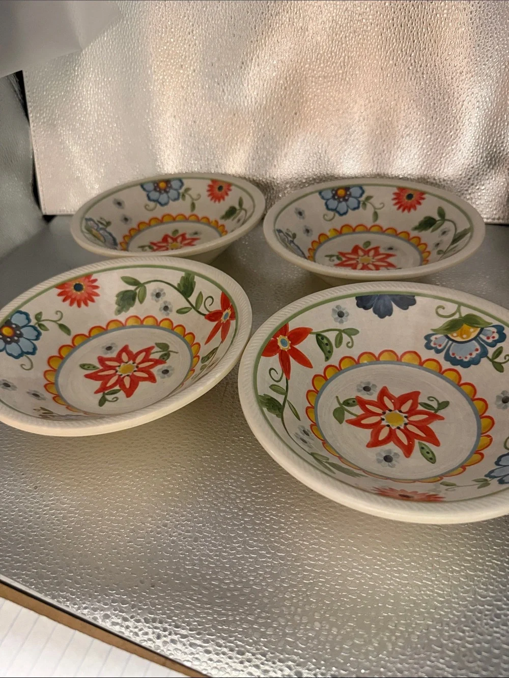 Threshold Melamine Set of 4 Beautiful Folk  Art looking Cereal Bowls